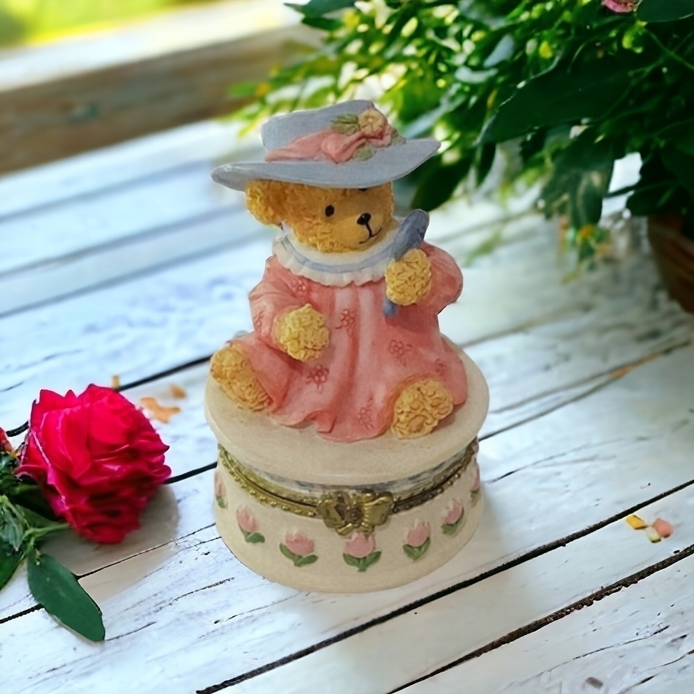 Vintage Monday's Bear Trinket Box | French Country Floral Bear Figurine